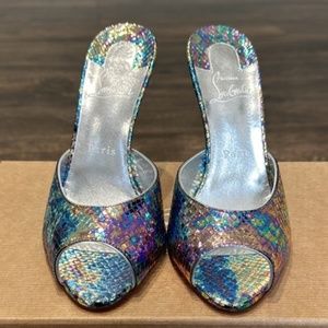 SOLD! Christian Louboutin Me Dolly 100mm Silver Crocodile Heels
